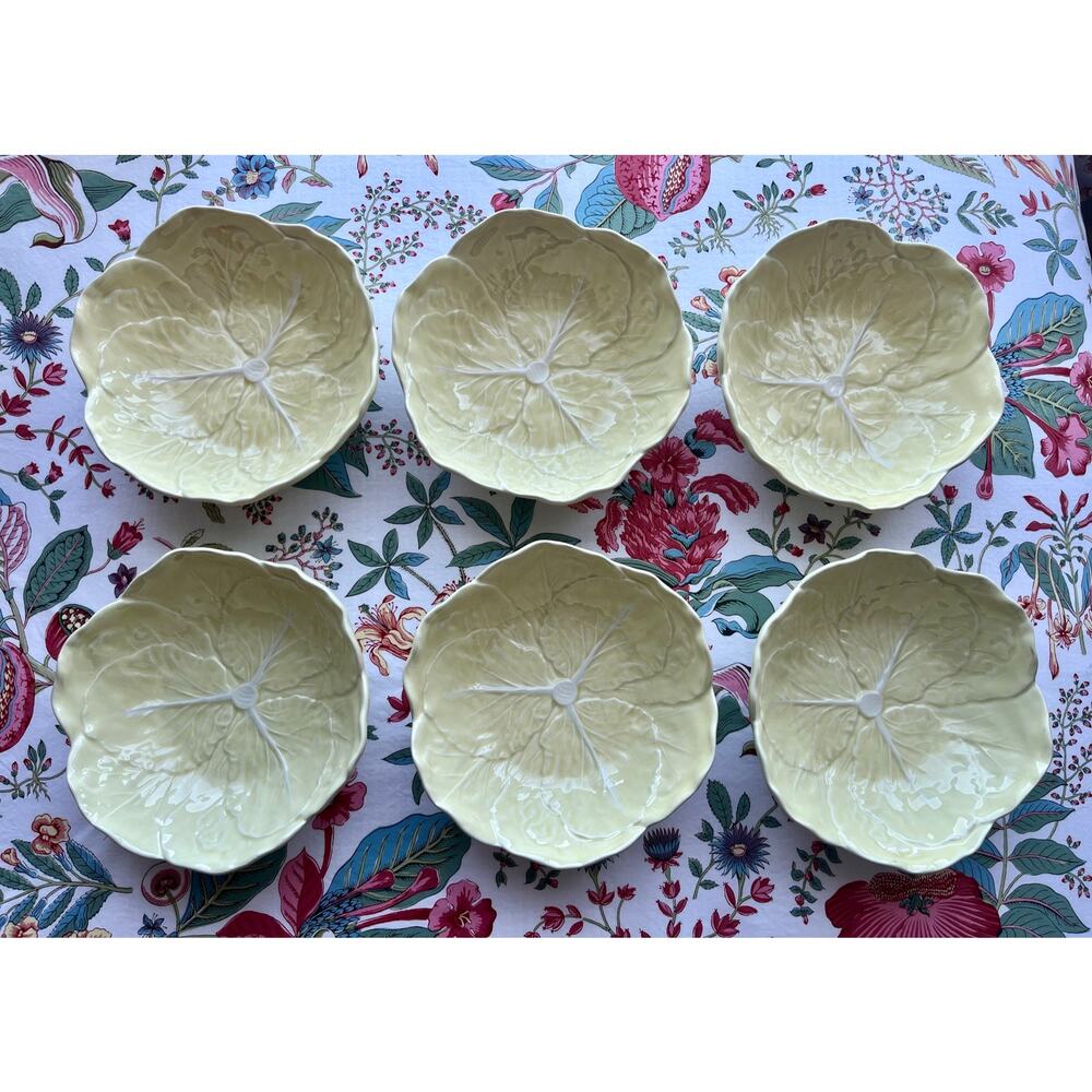 Six light yellow Bordallo Pinheiro bowls (7 in.)